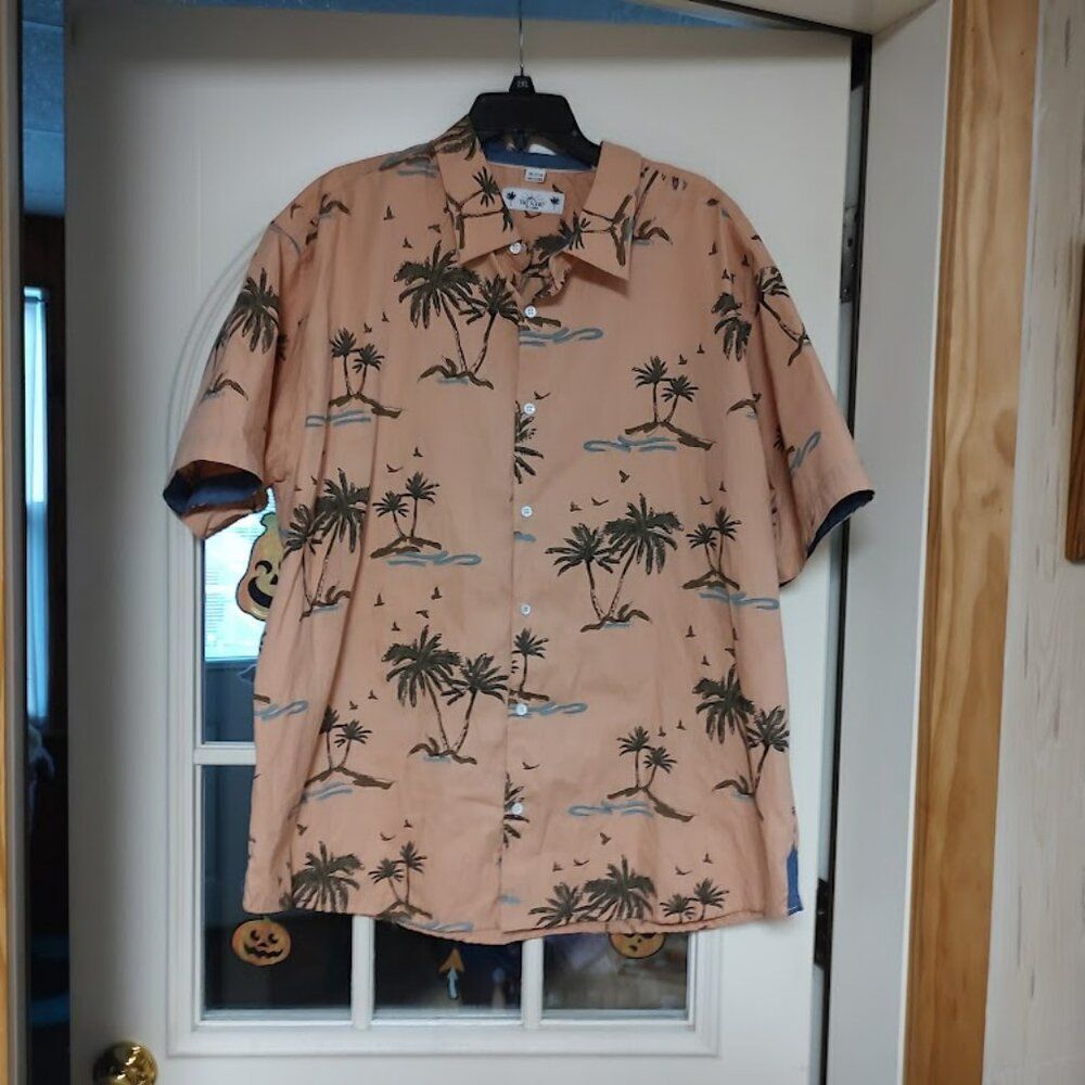 New Free Planet Orange Sand Palm Trees Short Sleeve Button Down Men's 3X